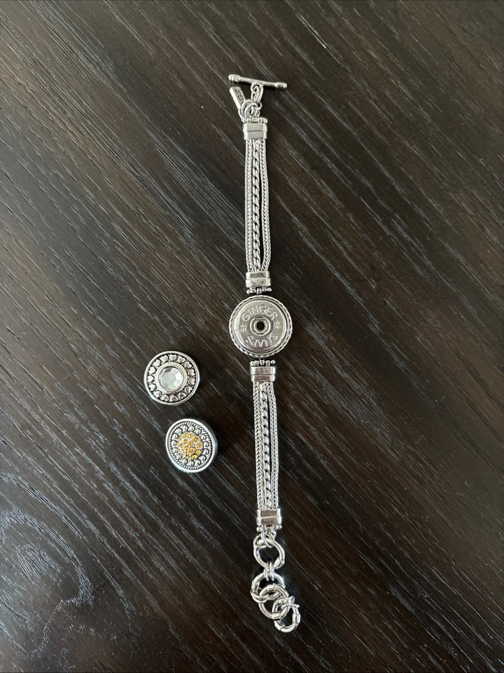 Ginger Snaps Silver Snap Button Bracelet with 2 snaps Women’s Adjustable Jewelry